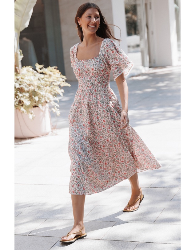 Petal & Pup - Tierney Midi Dress - Pink Green Floral