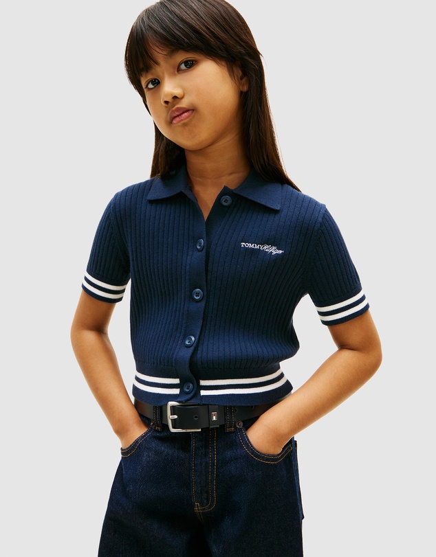 Tommy Hilfiger - Girls Logo Embroidery Short Sleeve Polo Cardigan - Teens