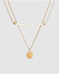 Elli Jewelry - Necklace Layer Coin Boho with Freshwater Pearls in 925 Sterling Silver