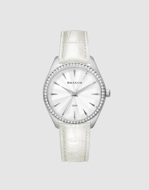 Maxum - Sydney - White Dial, Silver Tone Case & White Leather Band