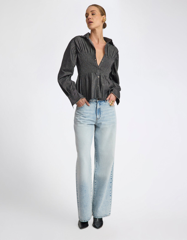 ONE TEASPOON - Jackson Mid Waist Wide Leg Denim Jeans - Whisper Blue