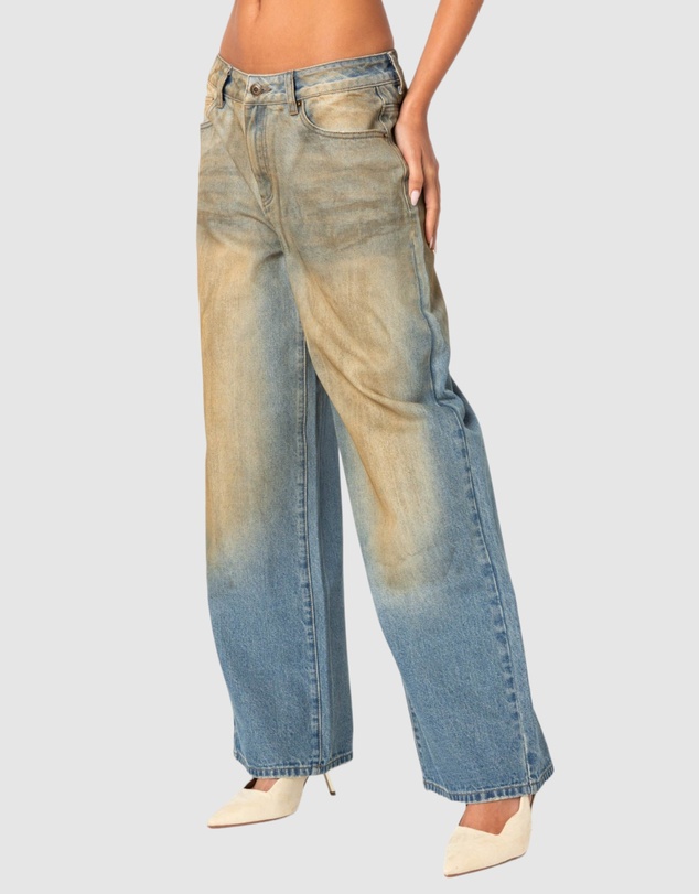 EDIKTED - Muddy Washed Low Rise Jeans