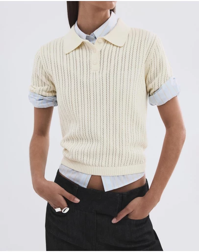 M.N.G - Openwork Knitted Polo-Neck Sweater