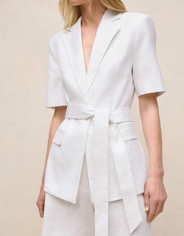 Trenery - Stretch Linen Short Sleeve Blazer in White
