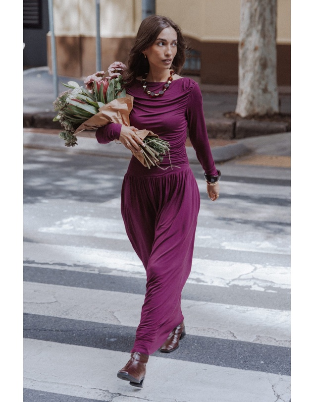 Petal & Pup - Shirley Long Sleeve Maxi Dress - Burgundy