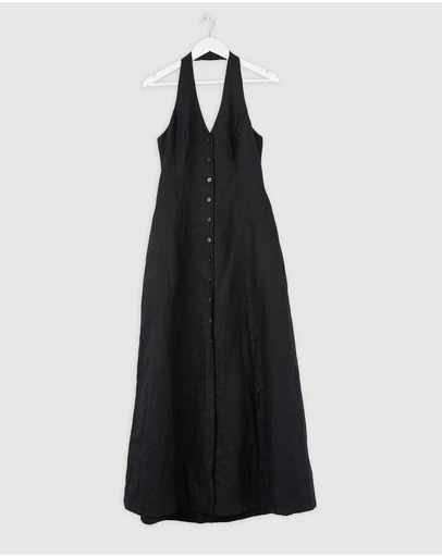 Revibe - Repaired AERE Rosa Linen Halter Midi Dress - AU 10