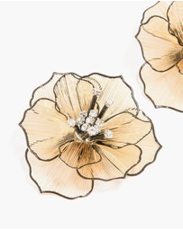 Lovisa - Gold Diamante Laser Cut Black Outline Full Flower Earrings