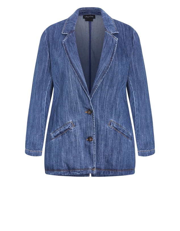 City Chic - Plus size Freya Oversized Denim Jacket - mid wash