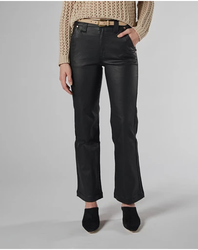 DRICOPER DENIM - Misika Coated Black Kick Flare Trousers