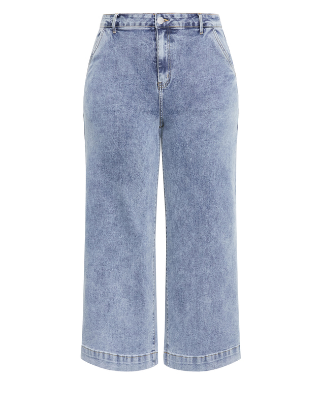 City Chic - Plus size Harley Fit Avery Wide Leg Crop Jean - mid wash
