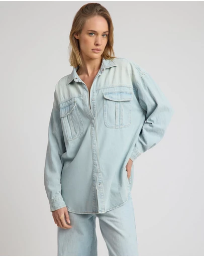 ONE TEASPOON - Daydream Oversized Denim Shirt - Sea Mist Blue