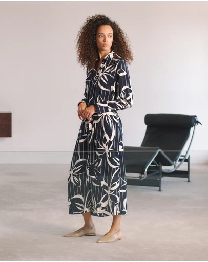 Trenery - Floral Stripe Twill Shirt Dress in Night Sky