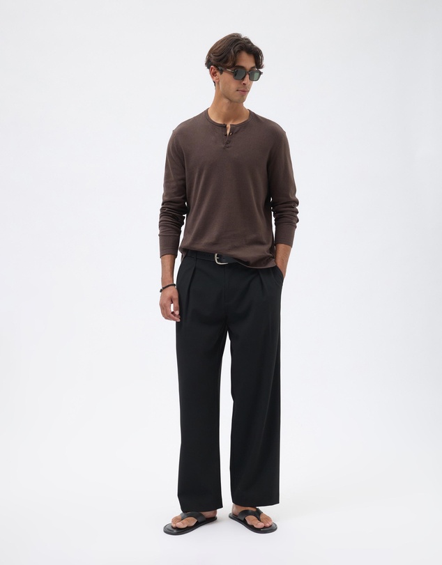AERE - Linen Blend Long Sleeve Henley