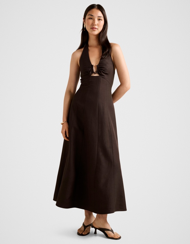 Forever New - Angie Hardware Halter Neck Linen Midi Dress