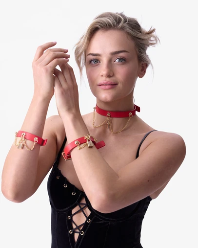 Bras N Things - Night Games Love Lock Handcuffs & Choker Set - Red