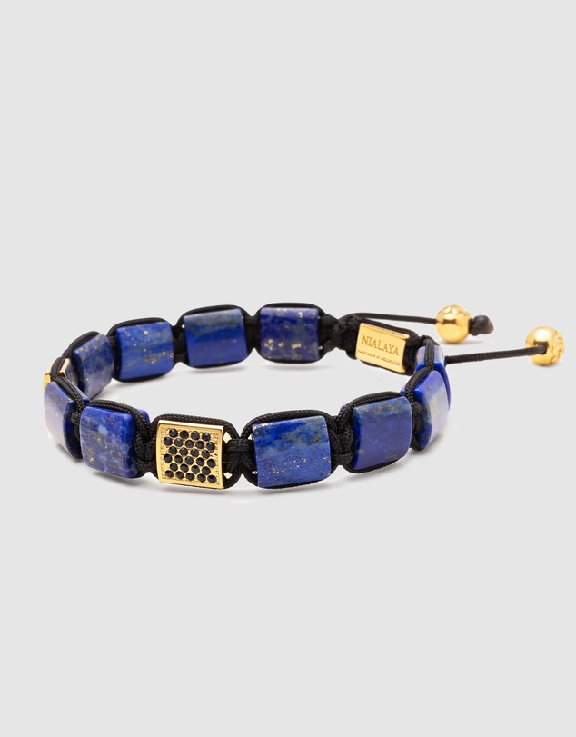 Nialaya Jewellery - The CZ Flatbead Collection - Blue Lapis and Black CZ