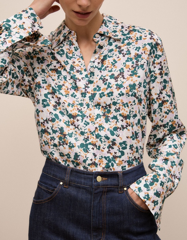 Trenery - Liora Floral Mini Twill Shirt in Forest