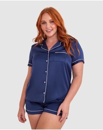 Bras N Things - Liquid Satin Short Sleeve Top - Navy