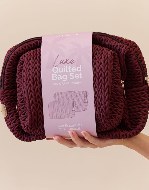 Sky Gazer - Luxe Quilted Make-Up & Toiletry Bag Set (Burgundy)