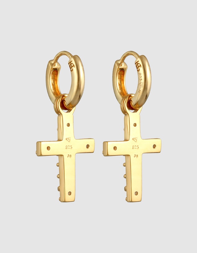 Haze & Glory - ICONIC EXCLUSIVE - Earrings Pearl Cross Gold Hoop in 925 Sterling Silver Gold Plated