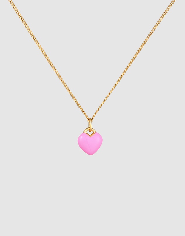 Elli Jewelry - Pink Enamel Heart Pendant Necklace in Gold-Plated 925 Silver