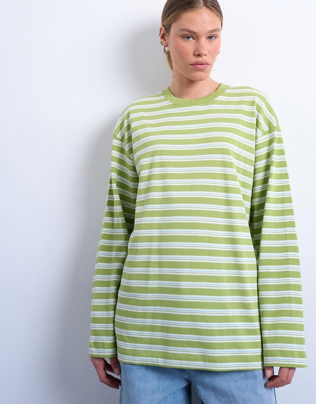 TOPSHOP - Stripe LS Slouchy Skater Tee