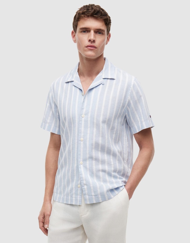 Tommy Hilfiger - Linen Blend Textured Stripe Short Sleeve Shirt
