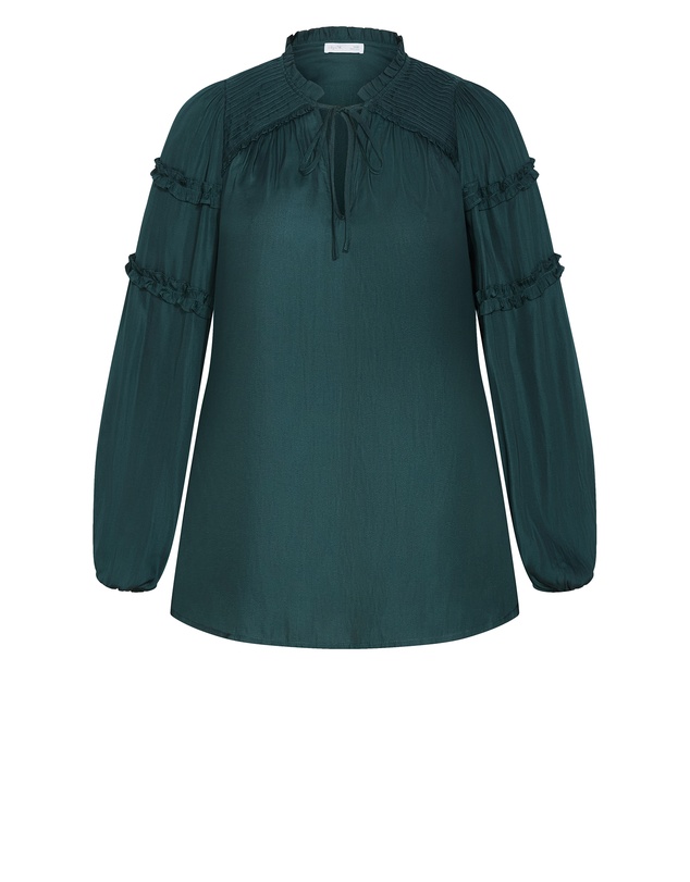 City Chic - Plus size Drama Queen Long Sleeve Shirt- emerald