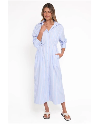 Petal & Pup - Harlan Long Sleeve Midi Dress - Blue Pink Stripe
