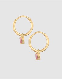 Elli Jewelry - Earrings Creoles Heart Pendant with Zirconia Crystals Pink in 925 sterling silver gold plated