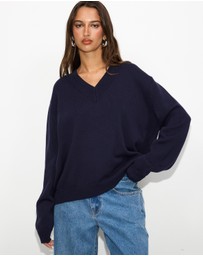 Dazie - Zara V-Neck Cotton Knit Jumper