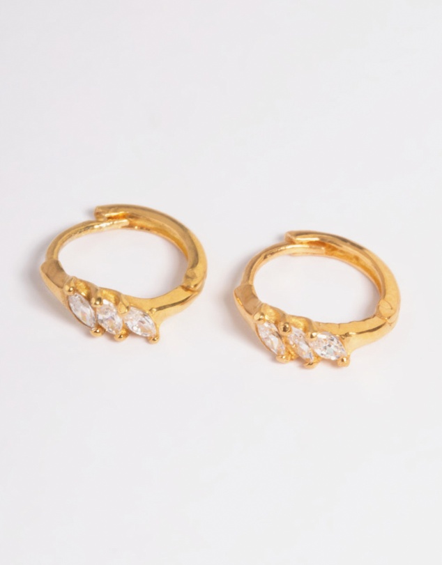 Lovisa - Gold Plated Sterling Silver Cubic Zirconia Four Stone Huggie Earrings