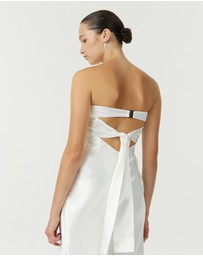Third Form - Satin Tie Back Strapless Midi Dress