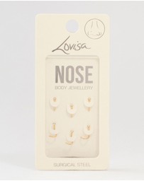 Lovisa - Gold Plated Surgical Steel Mixed Diamante Post Nose Studs 6-Pack