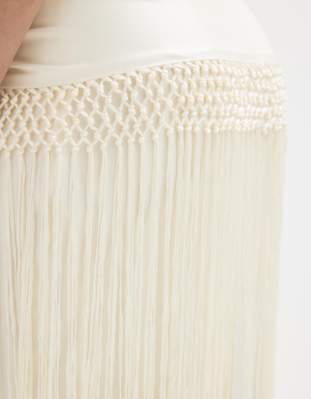Minima Esenciales - Svea Midi Skirt With Detachable Fringe Scarf Belt