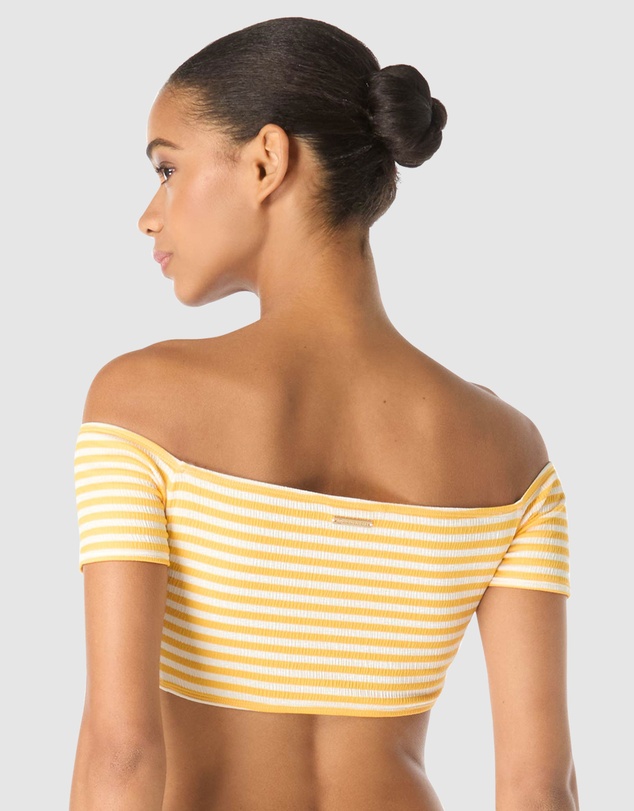 Michael Kors - St. Tropez Stripe Off-Shoulder Bandeau Bikini Top