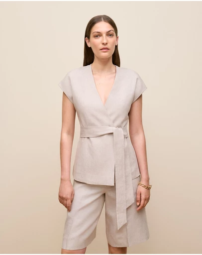 Trenery - Yarn Dyed Linen Cap Sleeve Vest in Flax