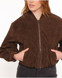 Petal & Pup - Goldie Faux Suede Bomber Jacket - Brown