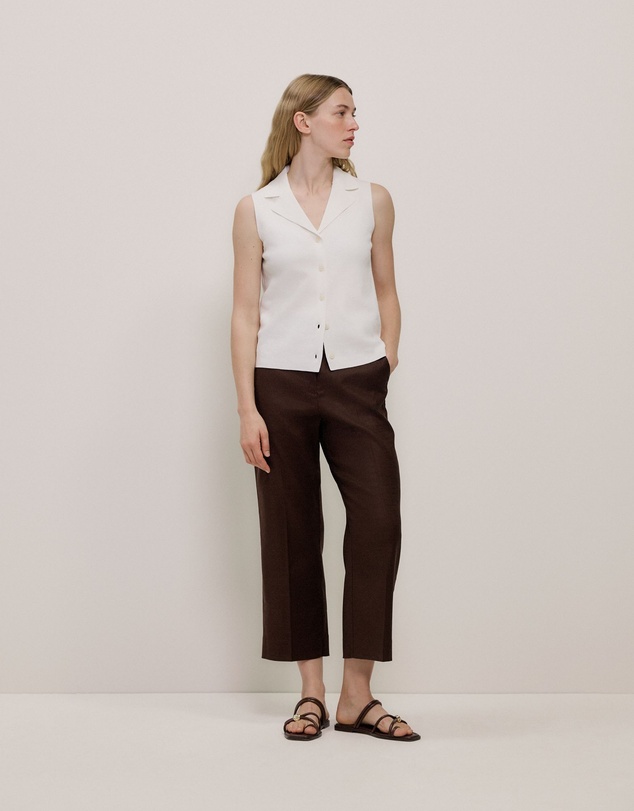 Trenery - Stretch Linen Blend Cropped Pant in Coffee