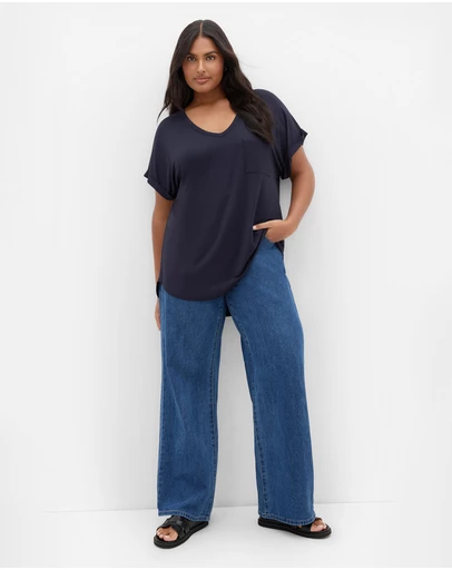 City Chic - Plus size Kiran Hi-Lo Tee - navy