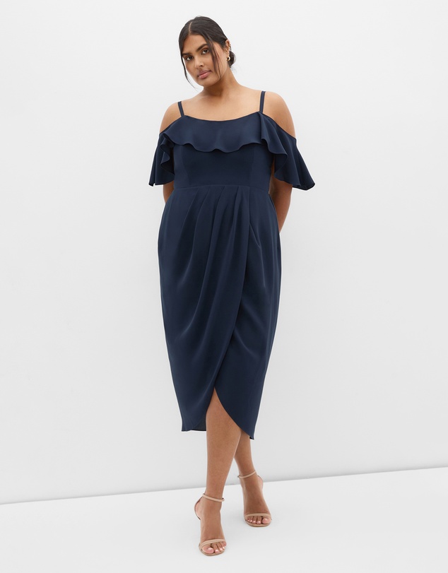City Chic - Flirtation Drape Midi Dress