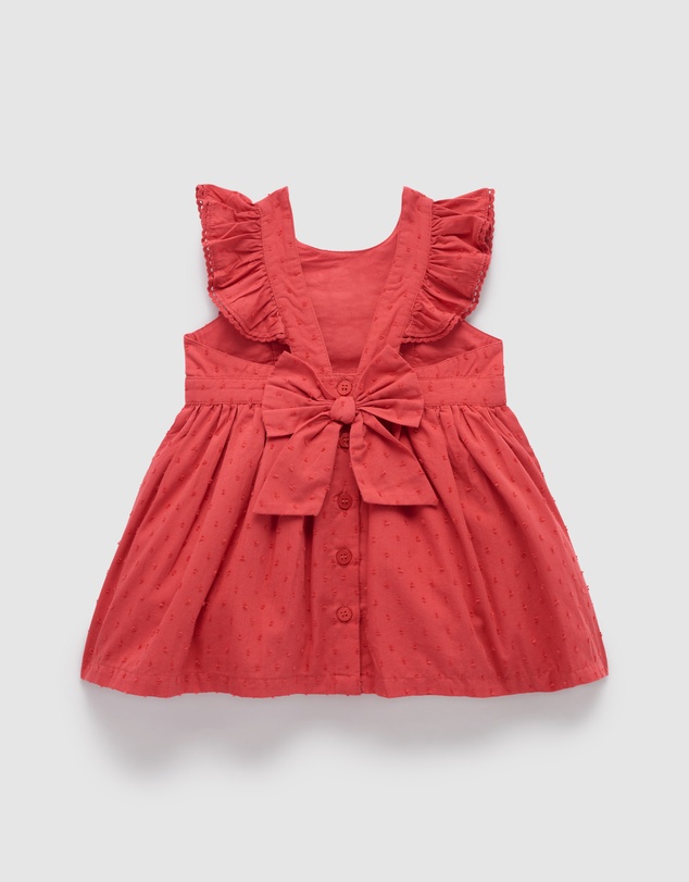 Purebaby - Red Embroidered Dress -Kids-Babies