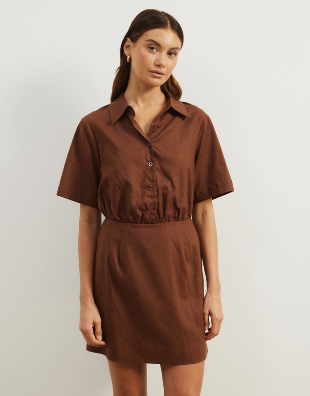 Atmos&Here - Remi Linen Blend Mini Shirt Dress