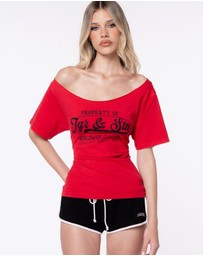 JGR & STN - Ciched Off Shoulder T-Shirt