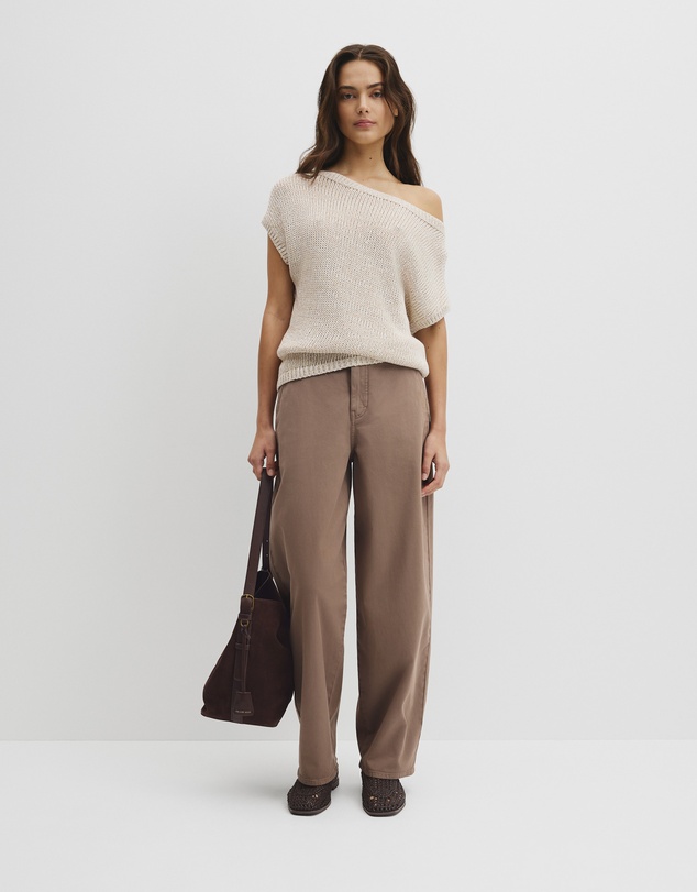 Country Road - Organically Grown Cotton Asymmetric Tape Knit T-shirt