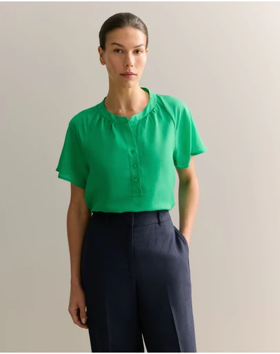 Trenery - Gather Detail Flutter Sleeve Blouse in Billiard Green