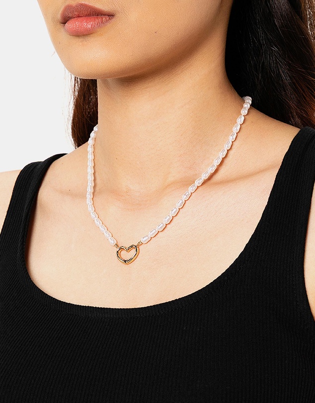 ALDO - Rachelle Gold Plated Heart Pearl Necklace