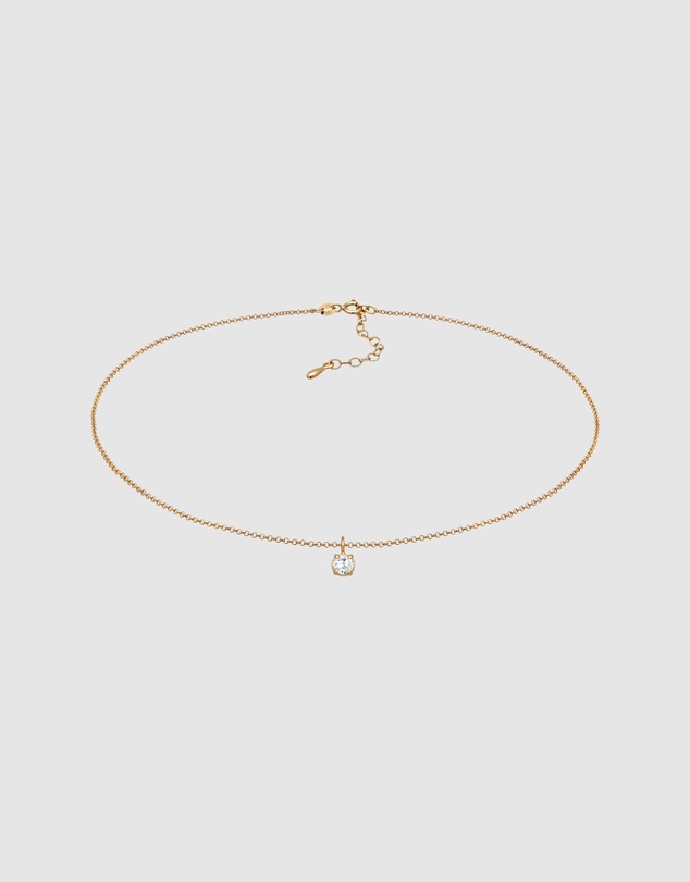 Elli Jewelry - Zirconia Solitaire Choker Necklace in Gold-Plated 925 Silver