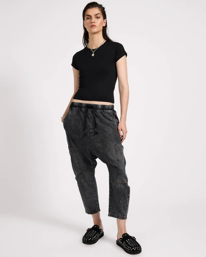 ONE TEASPOON - Isla Low Waist Drawstring Harem Denim Jeans - Charcoal Black