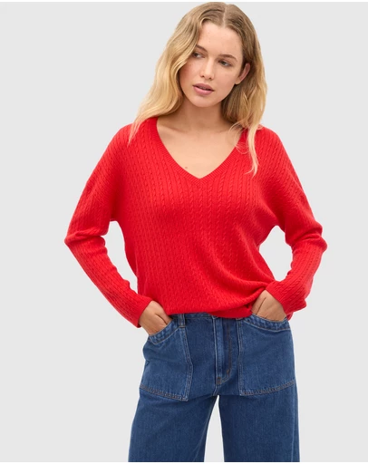 Seed Heritage - Australian Merino V Neck Cable Knit